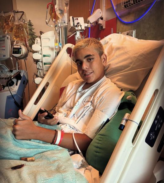 JP Russo rests in his hospital bed before his bone marrow transplant at Phoenix Children’s Hospital. (Photo courtesy of @jps_journey2025_)